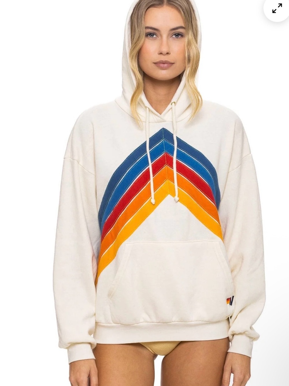 Aviator Nation MOUNTAIN STITCH CHEVRON PULLOVER HOODIE- VINTAGE WHITE NWT XS